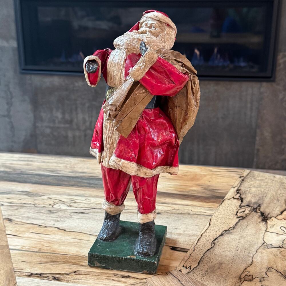 Vintage Mexican Paper Mache Santa Claus Figurine Folk Art Christmas Decor 13.5"